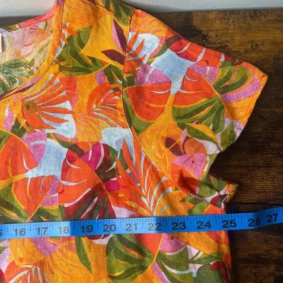 C&C California Leaf Print 100% Linen Tunic Size 1X Resort Beach Boho Relaxed - Picture 8 of 9